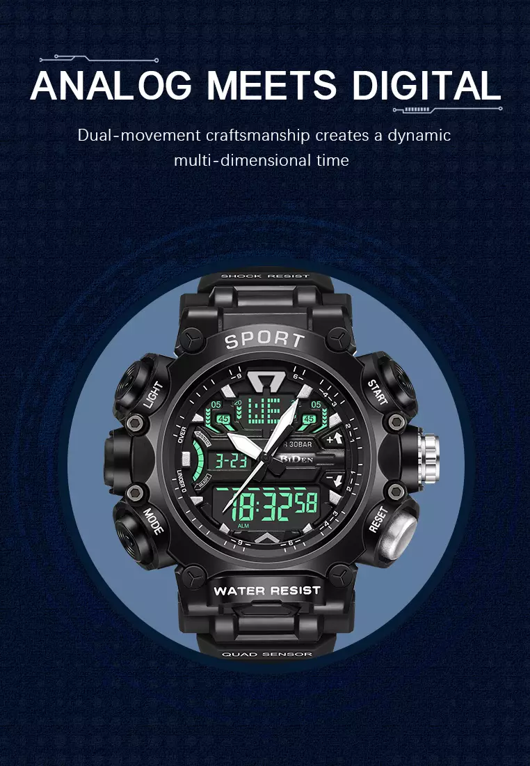 Jam Tangan Pria Digital Anti Air Original Olahraga Multifungsi Bercahaya Alarm Jam Tangan Cowok black