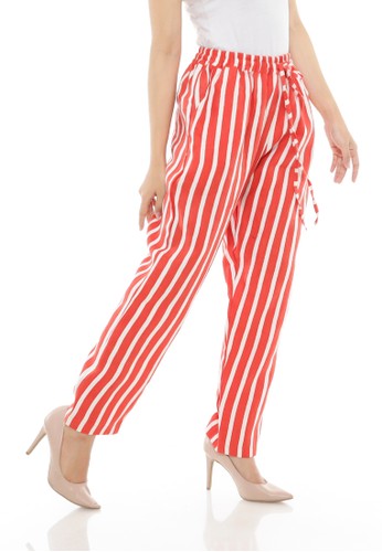 Just Jo Design red Drawstring Stripe Pants Red White 1F3F5AAF3FFA46GS_1