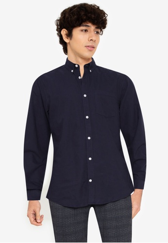 Only & Sons navy Neil Oxford Shirt 4B77CAA7AE88C9GS_1