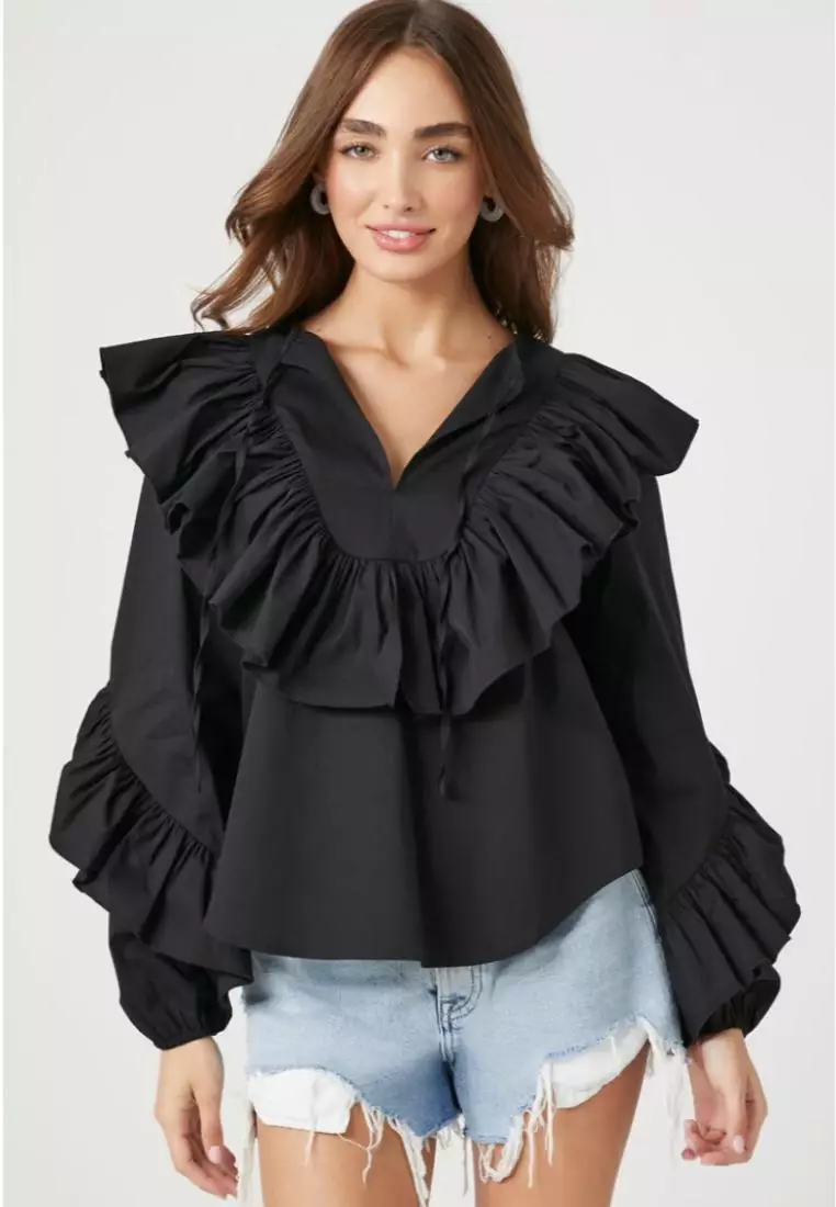 Buy FOREVER 21 Oversized Ruffle Trim Top 2024 Online ZALORA