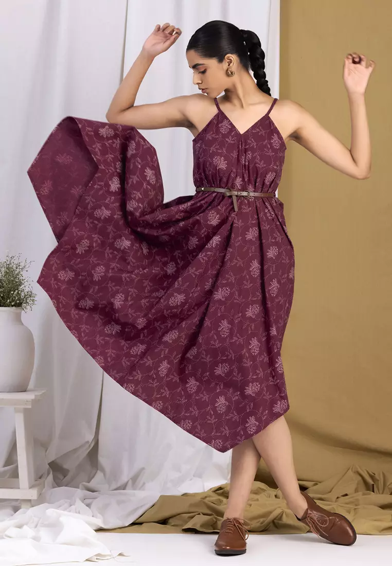 Buy Indya Maroon Floral Belted High Low Dress Online ZALORA Malaysia