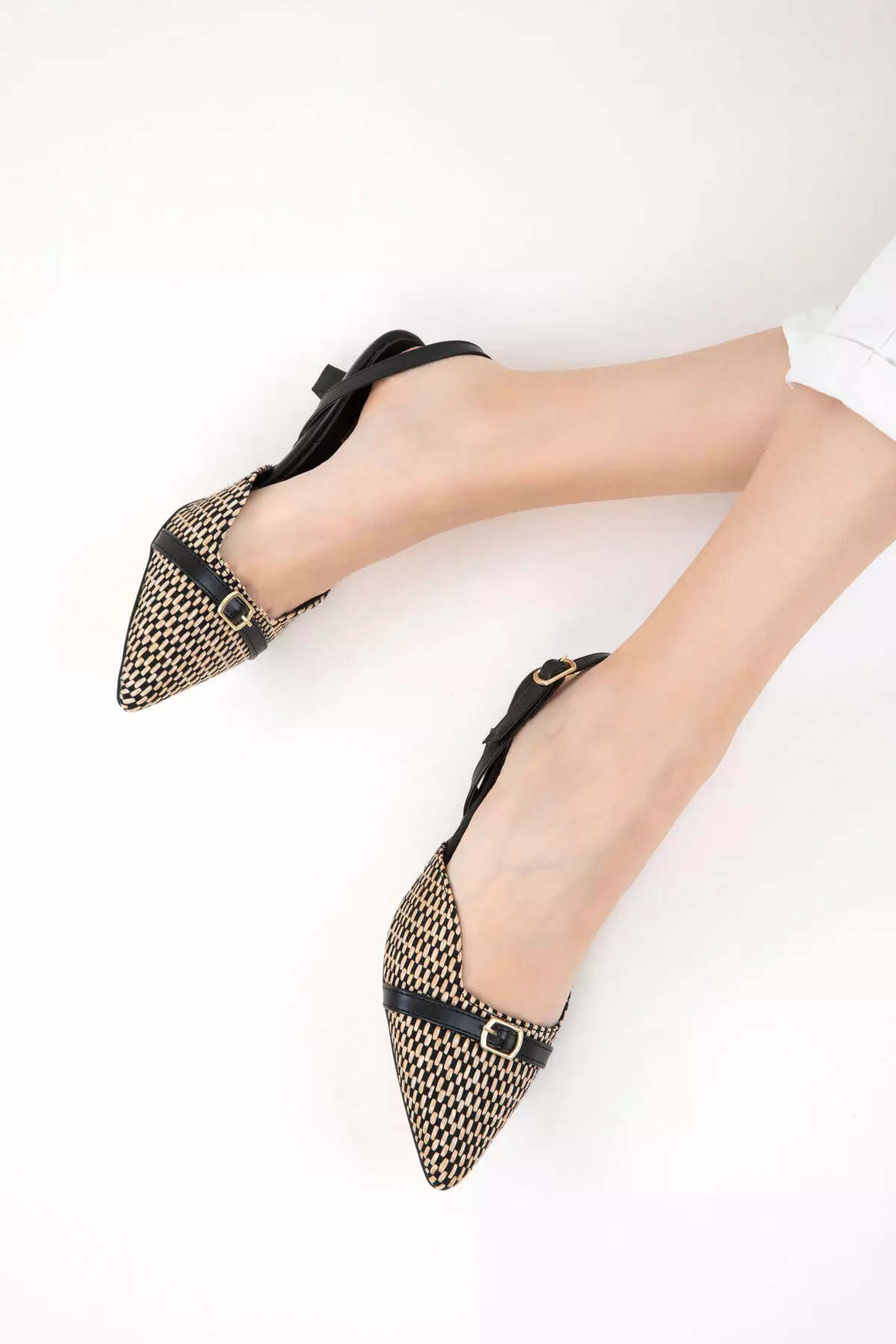 Black-Beige Women's Classic Heeled Shoes 20681