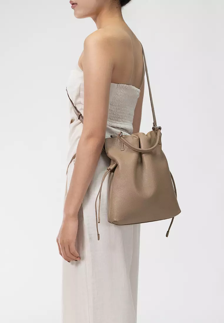 GEORGIANA Small Ruched Shoulder Bag - Caramel