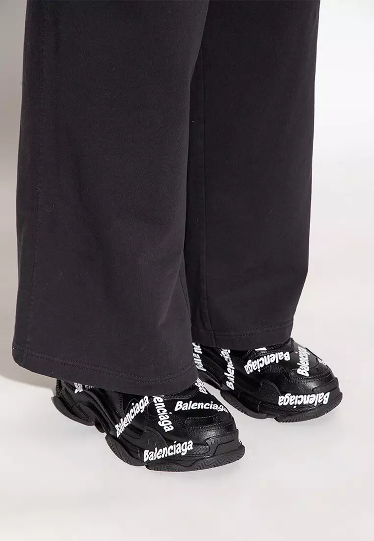 Triple S Logotype女裝休閒鞋(黑色,白色)