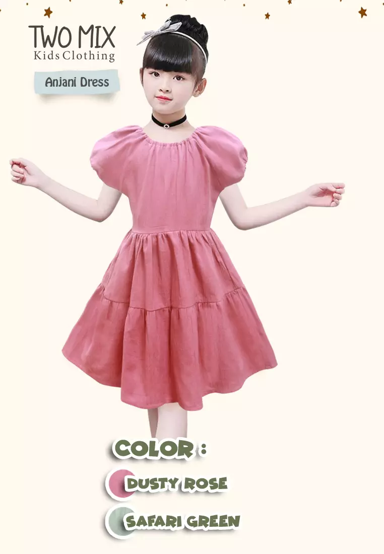Two Mix - Baju Dress Anak Perempuan Lucu Ruffle - Girls Dress 1-8 Tahun 4342 Dusty Rose