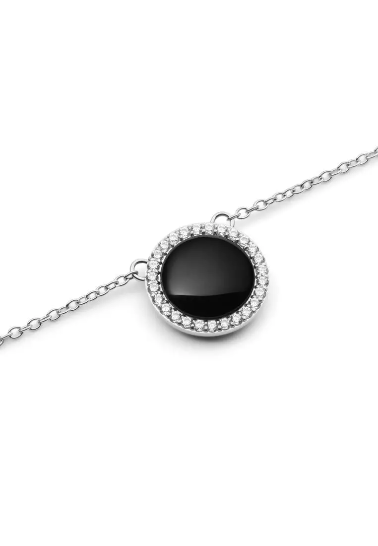 Audrey Necklace Black Agathe Silver - Unisex Necklace for women and men stainless steel Necklace DW Official Authentic Original kalung perempuan lelaki DW