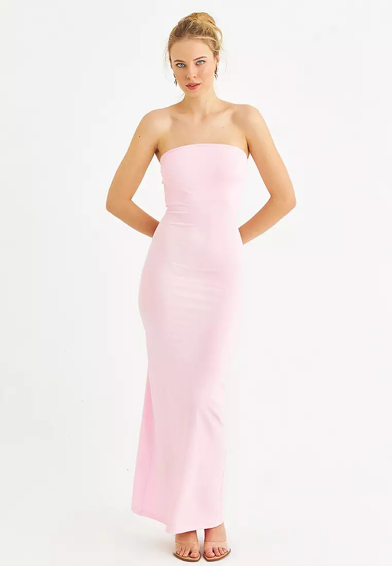 Strapless Slit Maxi Dress