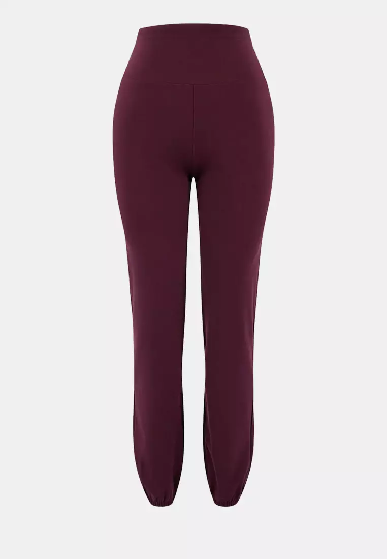 Plum Brushed Soft Fabric Reflector Printed Sports Knitted Matchable Sweatpants Thmss25Ea4