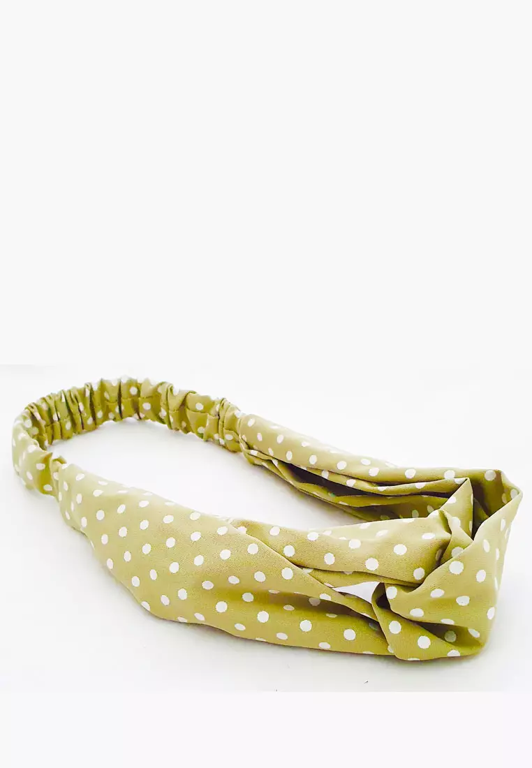Small Polka Dots Twisted Headband Green
