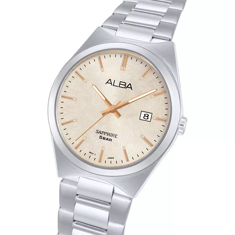 Jam Tangan Pria Alba Prestige AS9V79X1 Men Sapphire Ivory Dial Stainless Steel Strap