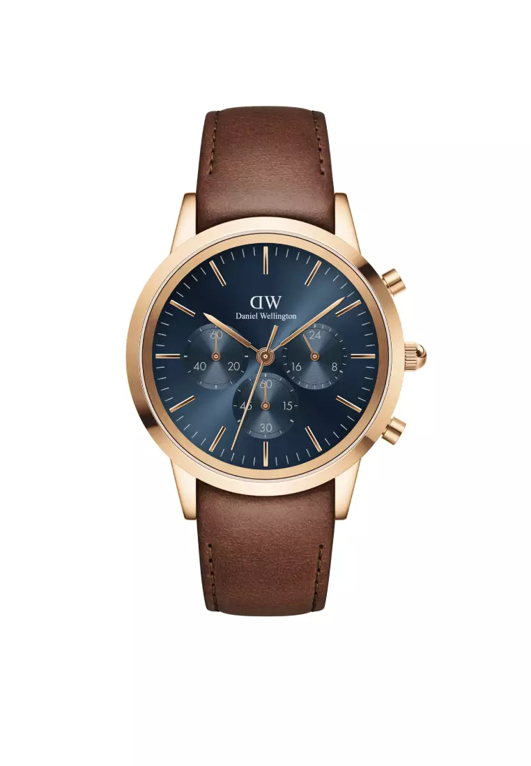 Iconic Chronograph 42mm St Mawes Rose gold Arctic DW watches for men Men s watch Male watch Leather strap