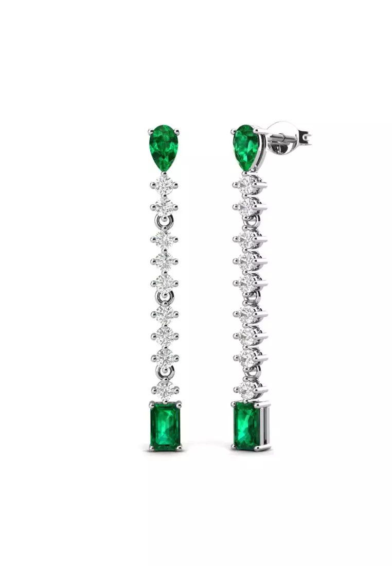 [ EMERALD COLLECTION ] Dangling Allure Emerald Earring WG S295 - Anting Emerald S925 by Her Jewellery