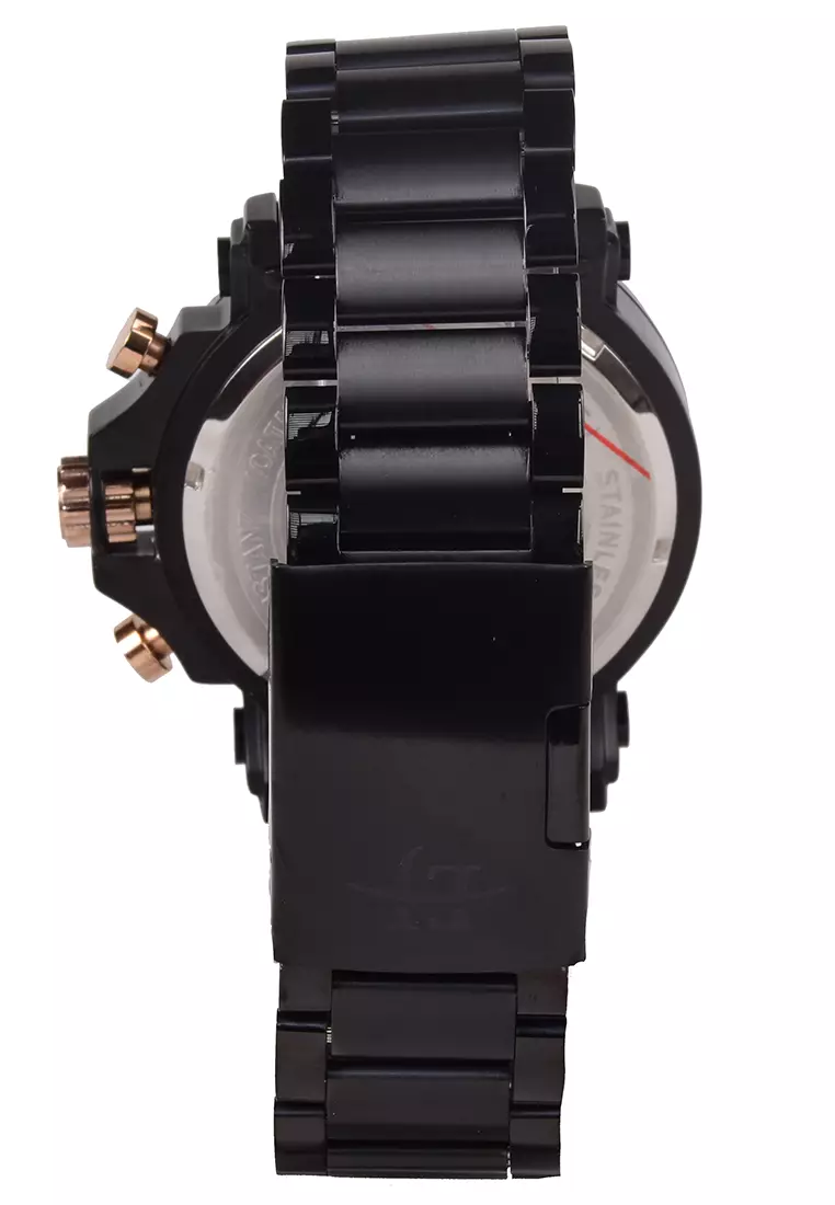 Evans Jayden Jam Tangan Chronograph Pria - Black Rosegold Stainless Steel - EJ-9841