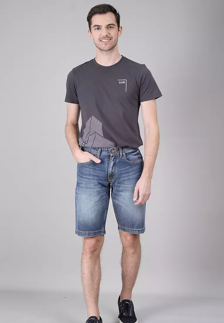 LGS Celana Pendek Jeans Pria Washed Biru Slim Fit JSS.499.P079.A659.C