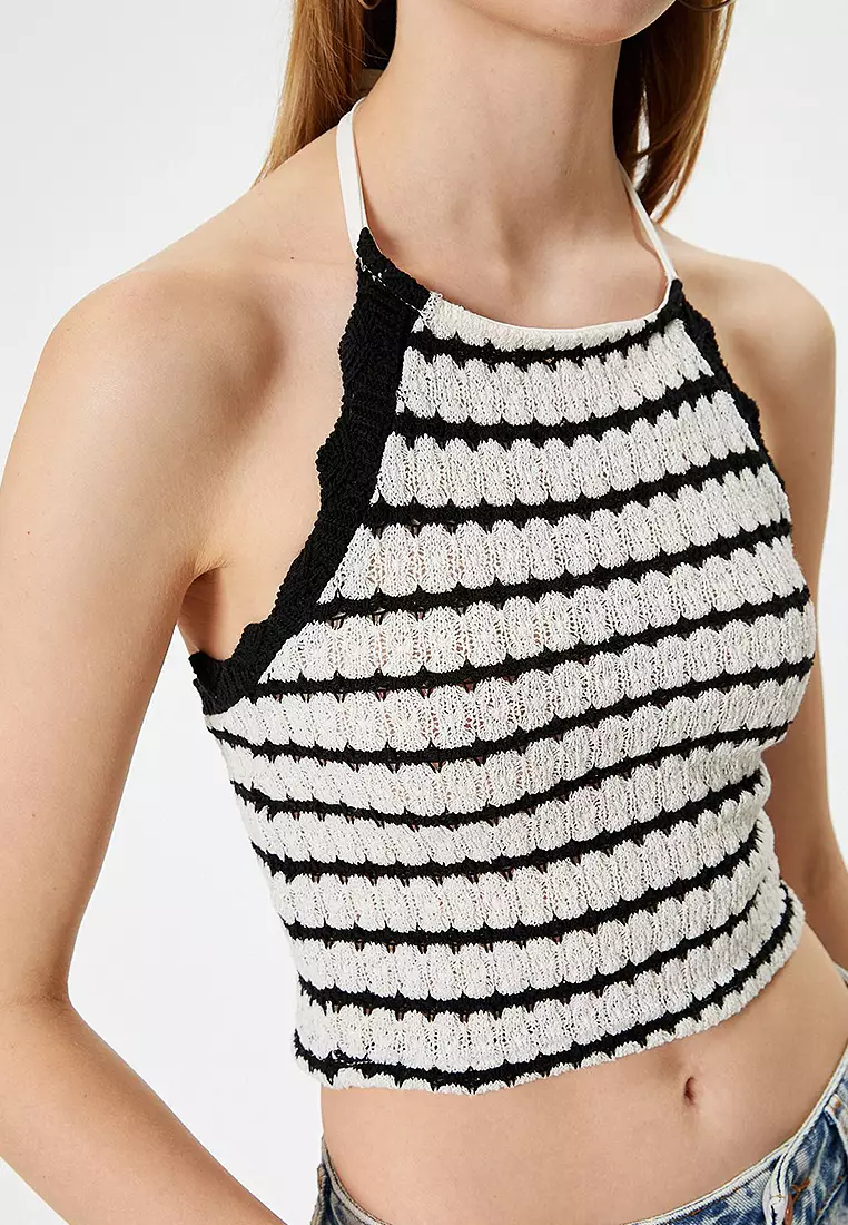 Crochet Crop Tank Top Lace Collar Sleeveless