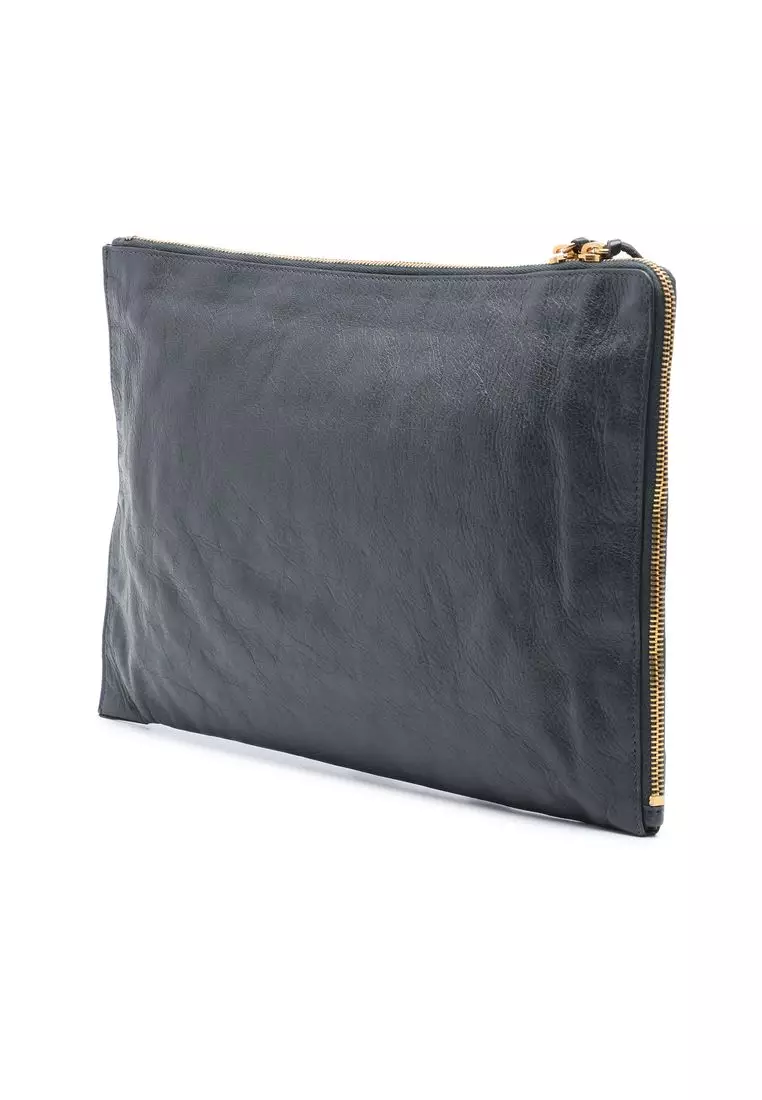 Pre-Loved Balenciaga Lambskin Motocross Classic Zip Around Flat Clutch