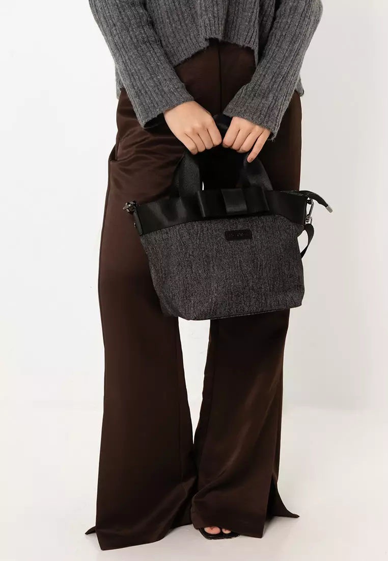 Denim Fabric Convertible Top Handle Bag