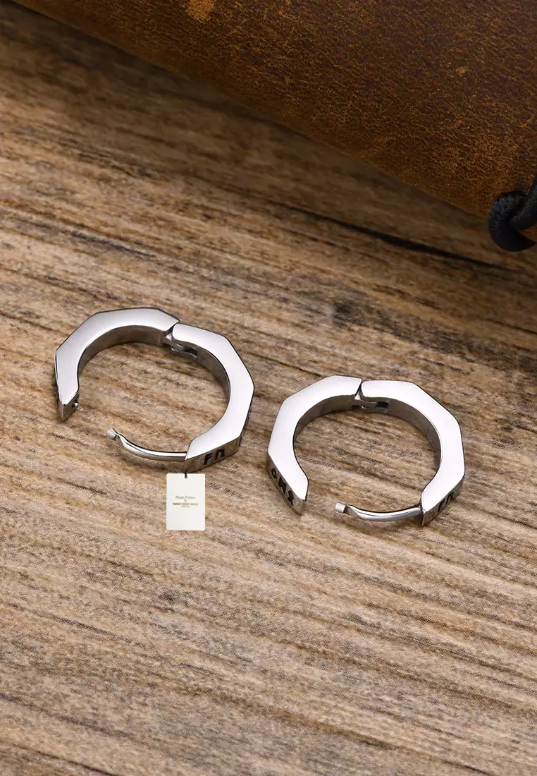 Unisex Stainless Steel Runes Octagon Earrings JW QX-526