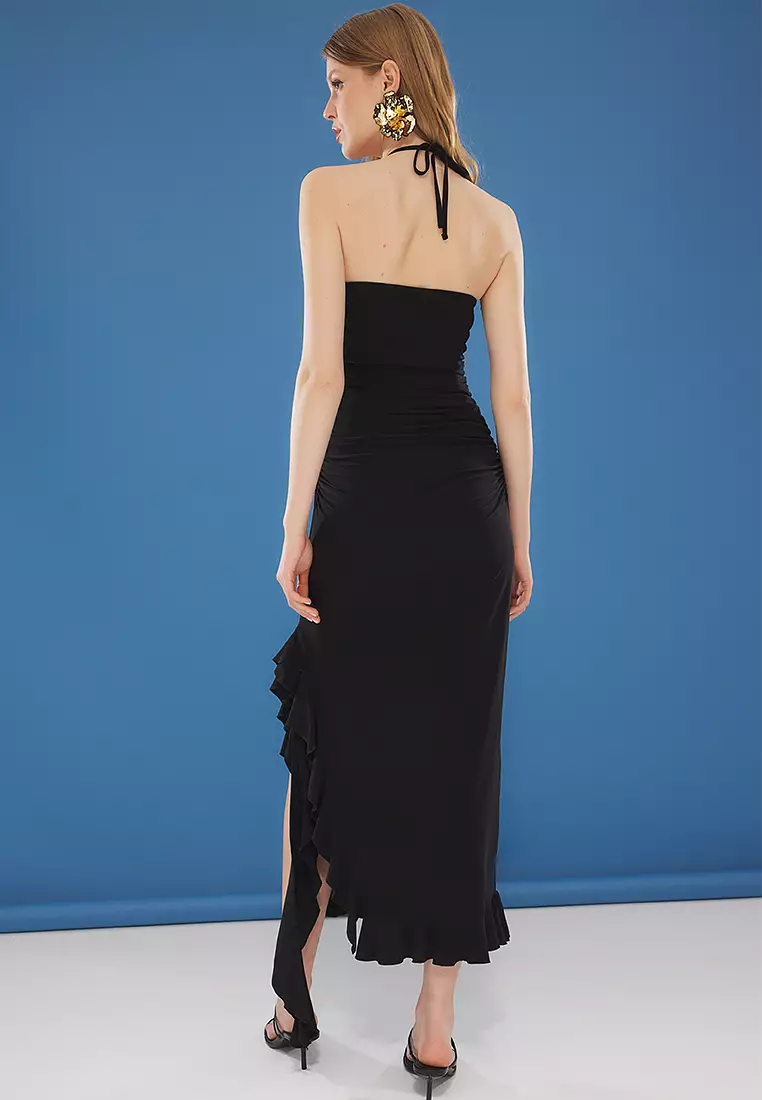 荷葉邊貼身針織長裙