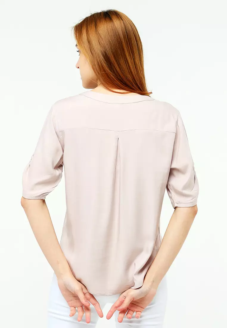 Buy Redgirl Short Sleeves Round Collar Blouse 2024 Online Zalora