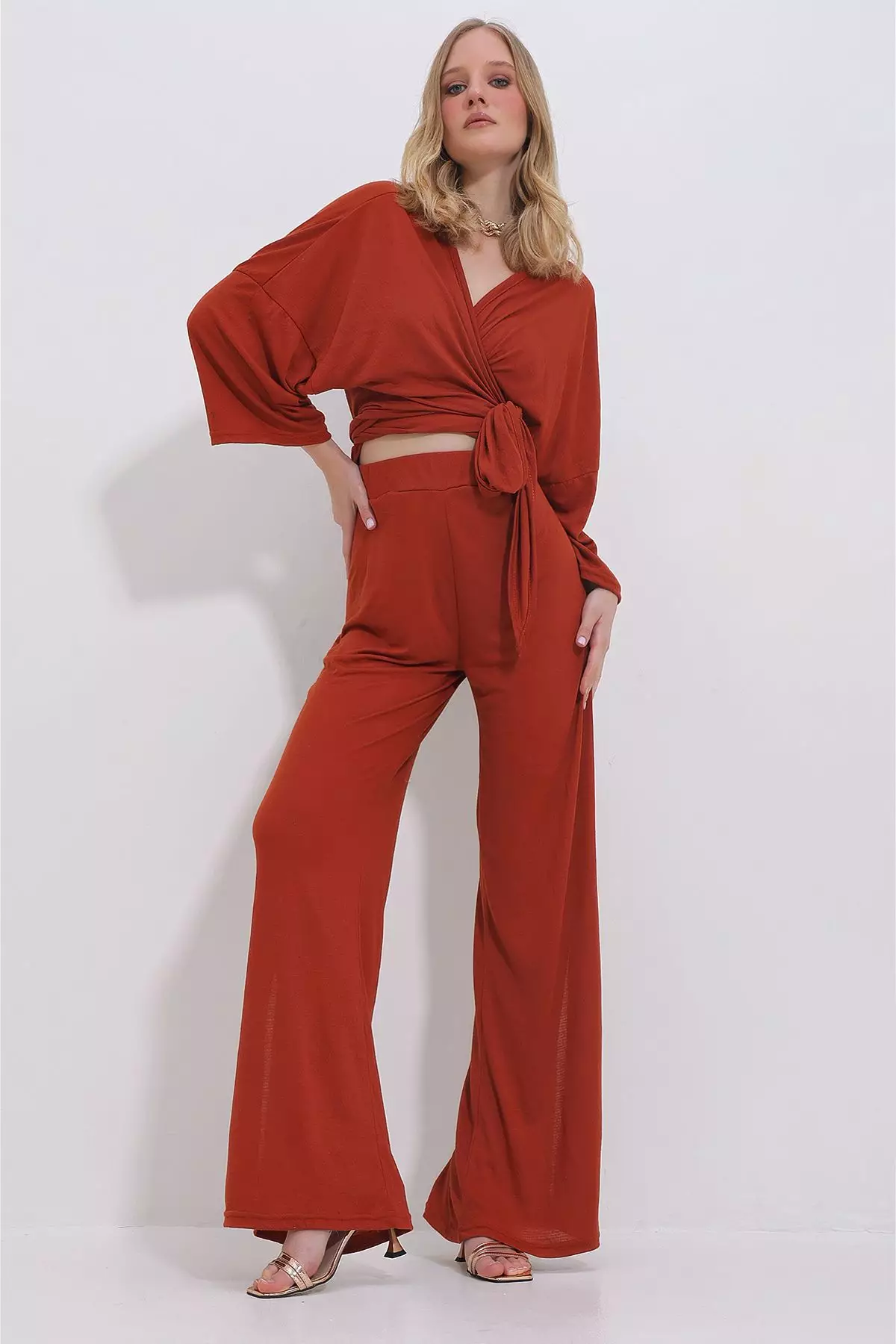 Wrap Top & Wide Leg Pants Set