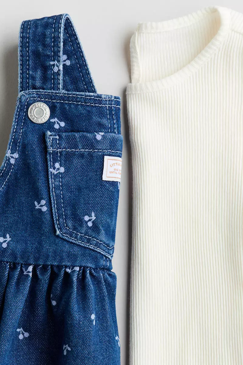 2-piece dungaree dress and top set