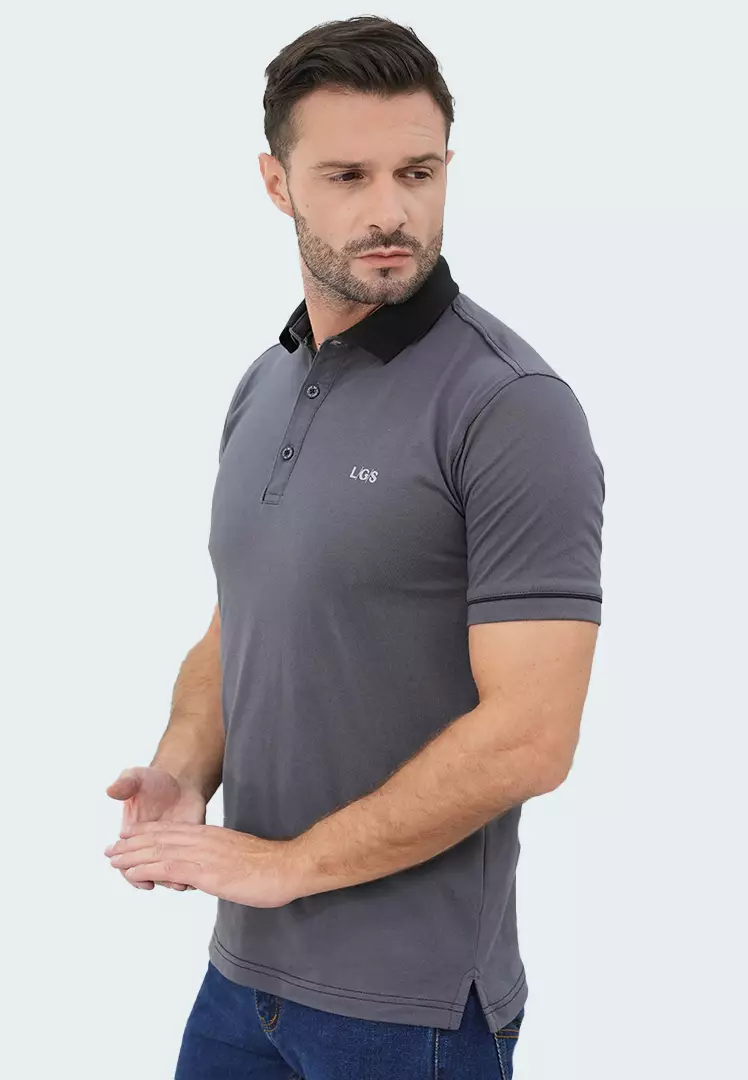 LGS - Kaos Polo - Kerah Hitam - Slim Fit - Abu - JWS.325.J3351F.01.C