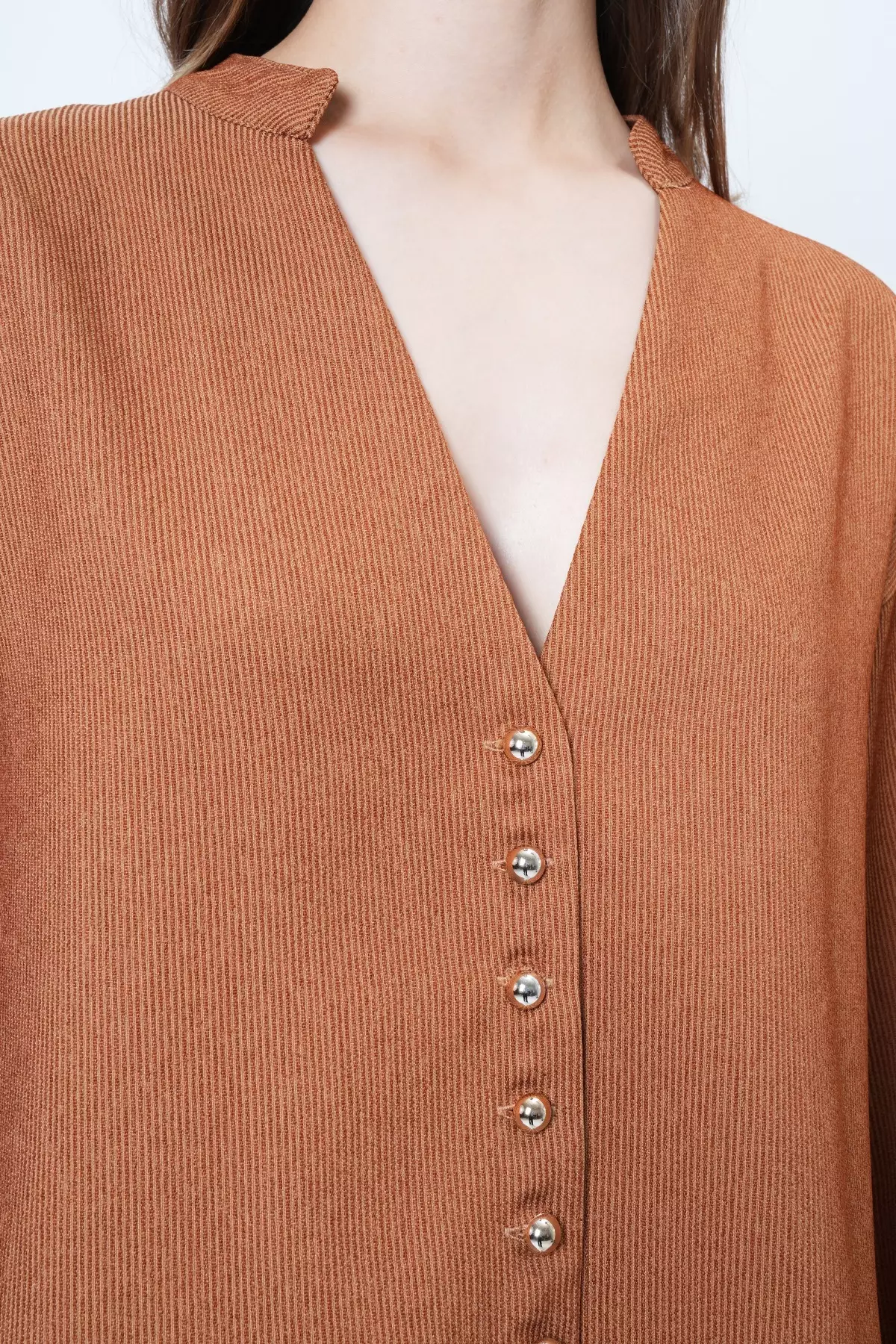 Cinnamon Brown Hakim Collar Gold Button Detailed Velvet Jacket And Palazzo Trousers Set Alc-X14633