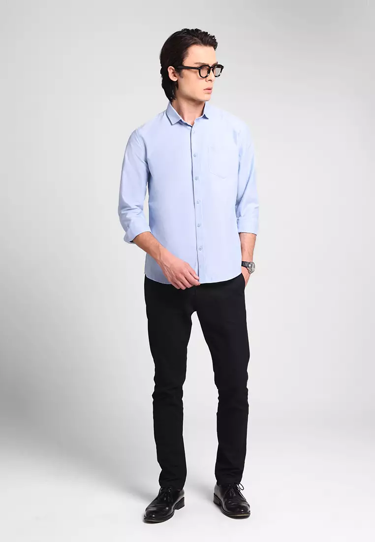 Manzone Kemeja Lengan Panjang Pria Slim Fit Foxy - Light Blue
