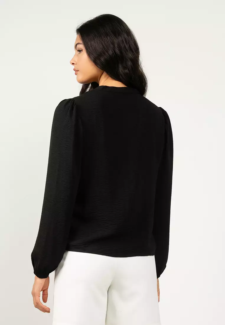 Long Sleeves V-Neck Woven Top