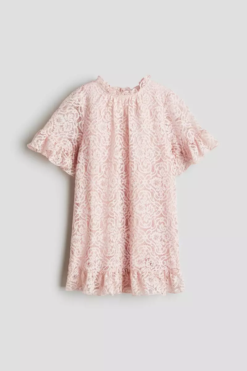 Frill-trimmed lace dress