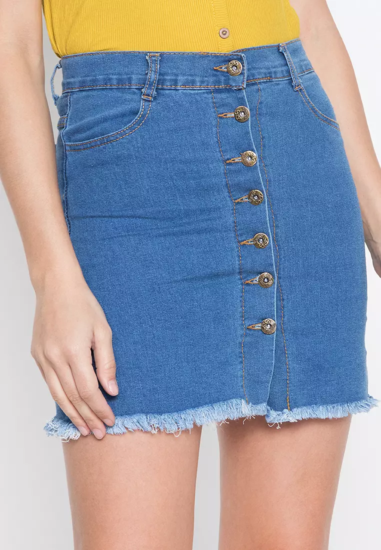 Denim mini skirt button down top