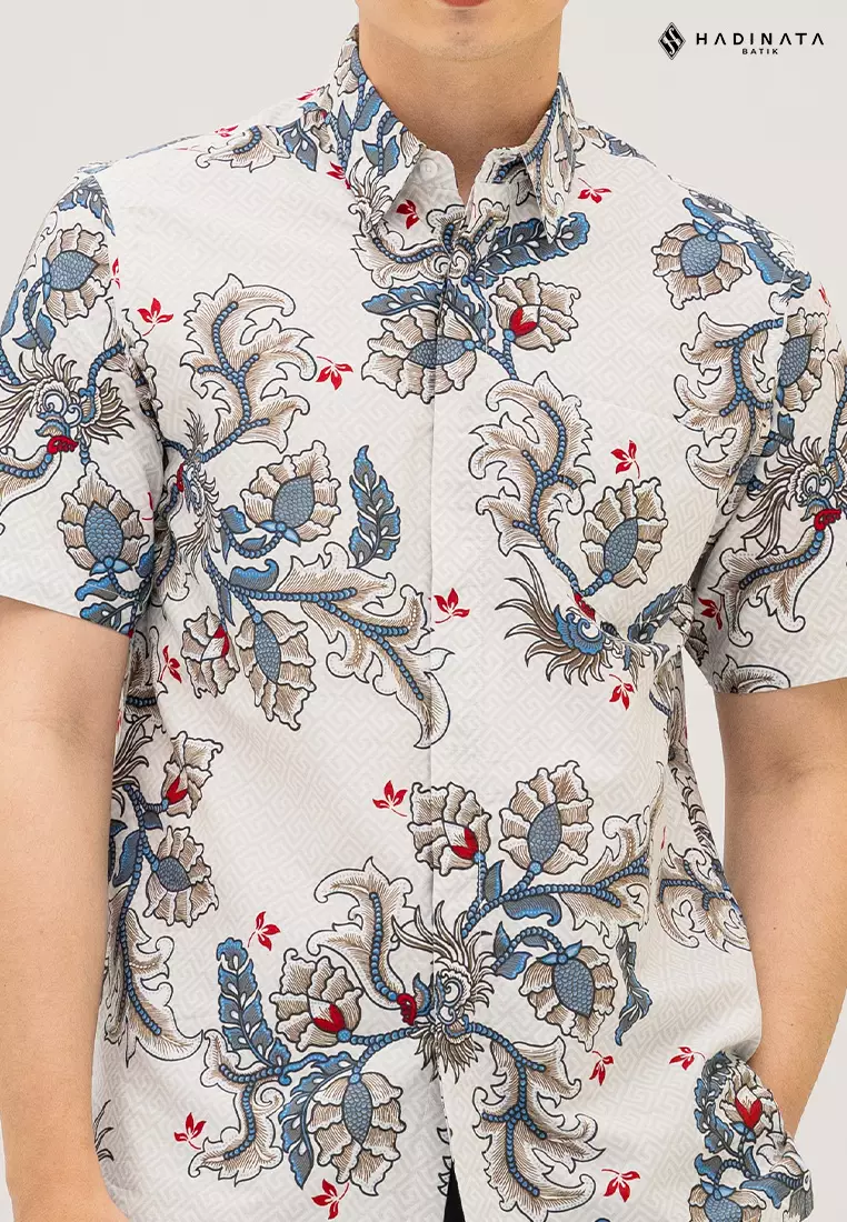 Hadinata Batik Premium Kemeja Batik Pria Lengan Pendek Superfine Gracika White