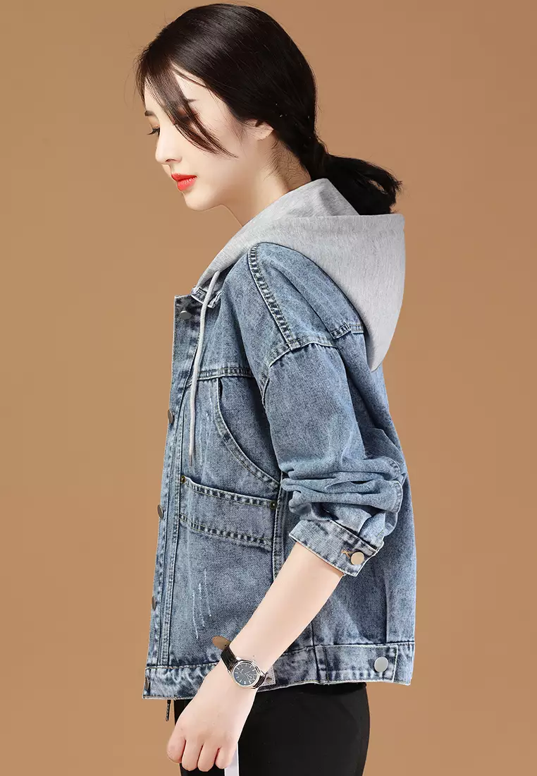 Girls hooded denim jacket outlet