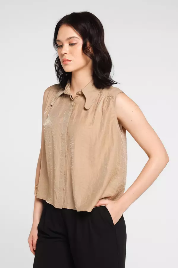 MINIMAL - Farrah - Blus Tanpa Lengan - Beige Colour Beige