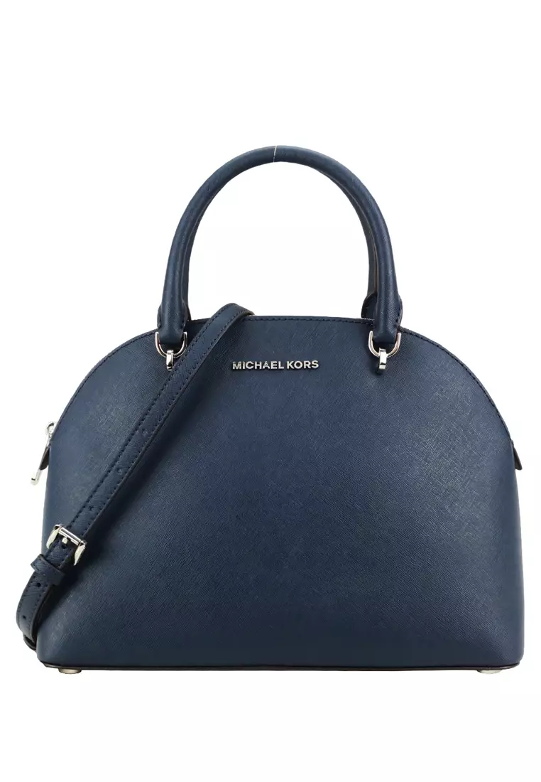 Pre-owned Michael Kors Navy Bag Blue Saffiano Leather Medium Emmy Dome  Satchel Top Handle