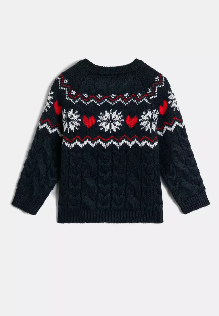 Round Neck Long Sleeve Patterned Knitwear Sweater