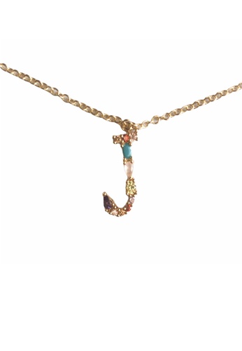 CINDERTOELLA gold Akin Jewelry - Initial Alphabet Letter J Zircon Stone Pendant 18K Gold Plated Necklace EF375AC5C7A8F3GS_1
