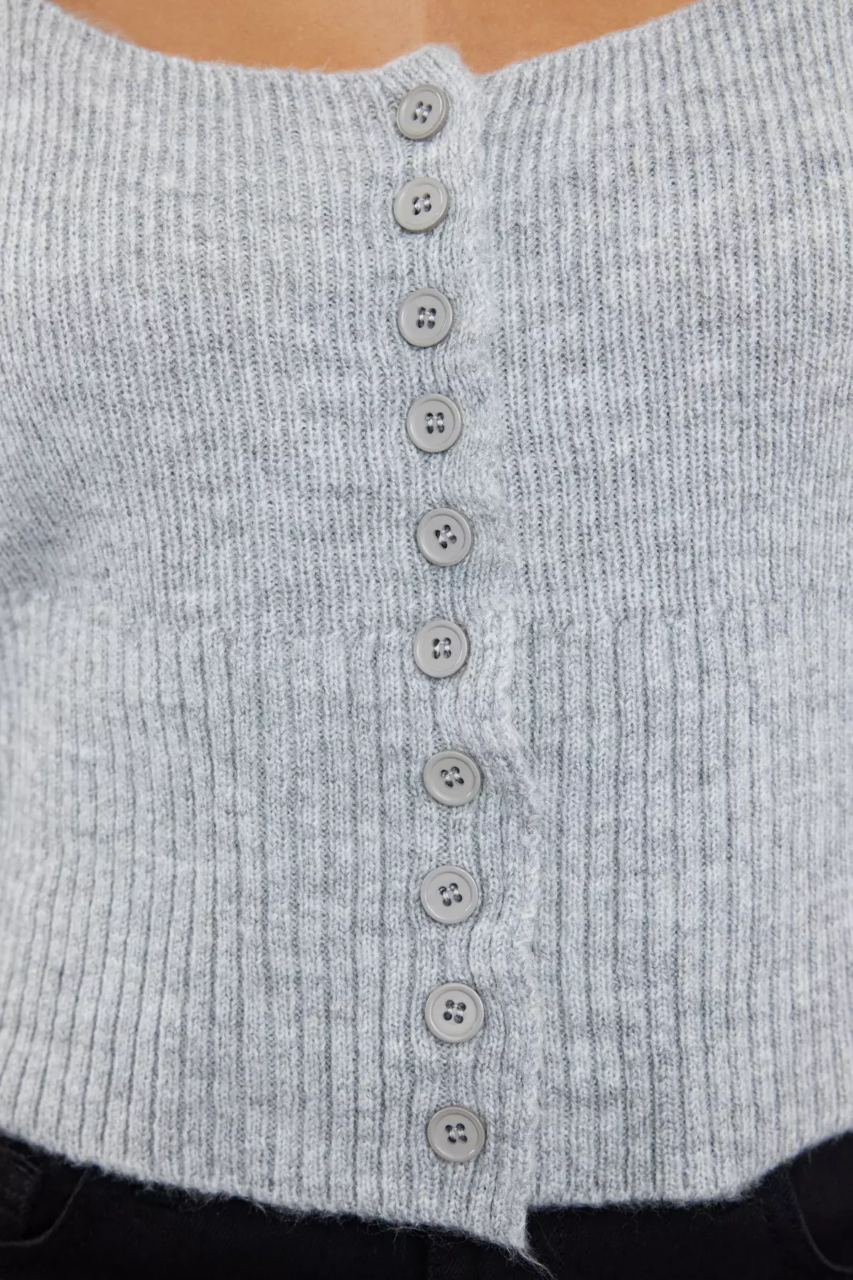 Square Collar Gray Knitwear Crop Cardigan