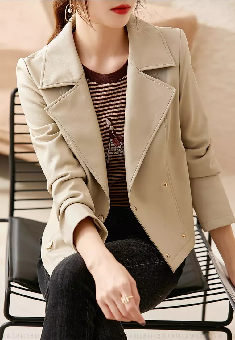 White short clearance leather jacket