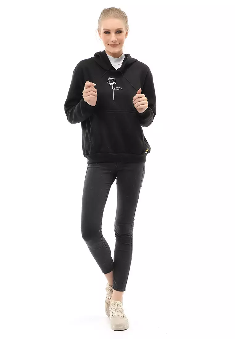 Hardwin Hoodie Jacket Rose Casual Wanita Material Fleece ORIGINAL - Black