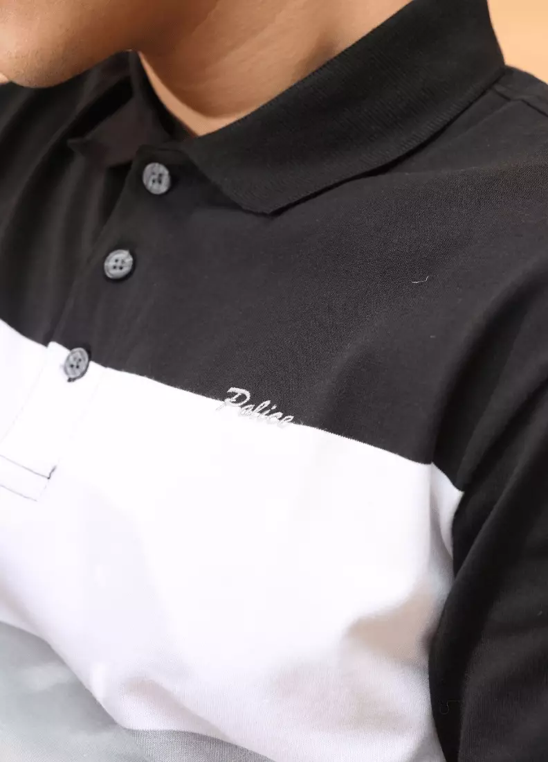 POLICE Polo Shirt Salur Bordir Cotton Premium Tebal Pria 553038