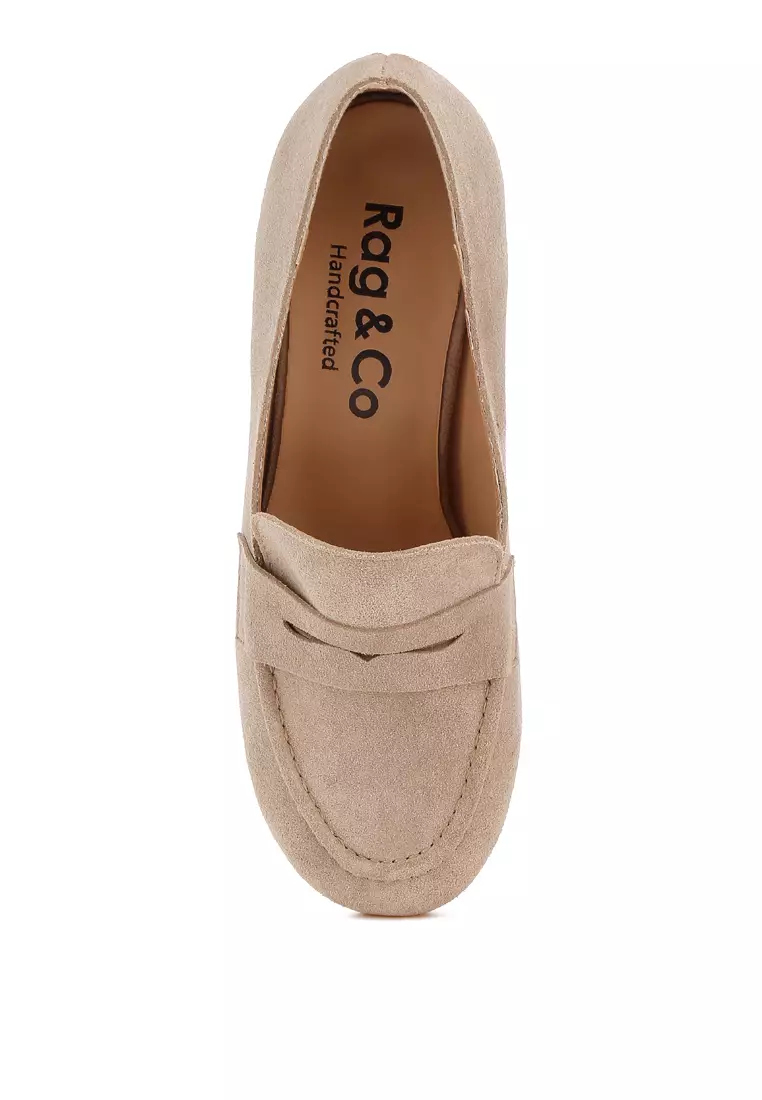 Block Heel Suede Loafers in Sand
