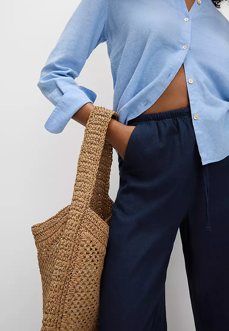 Linen Blend Wide Leg Trousers