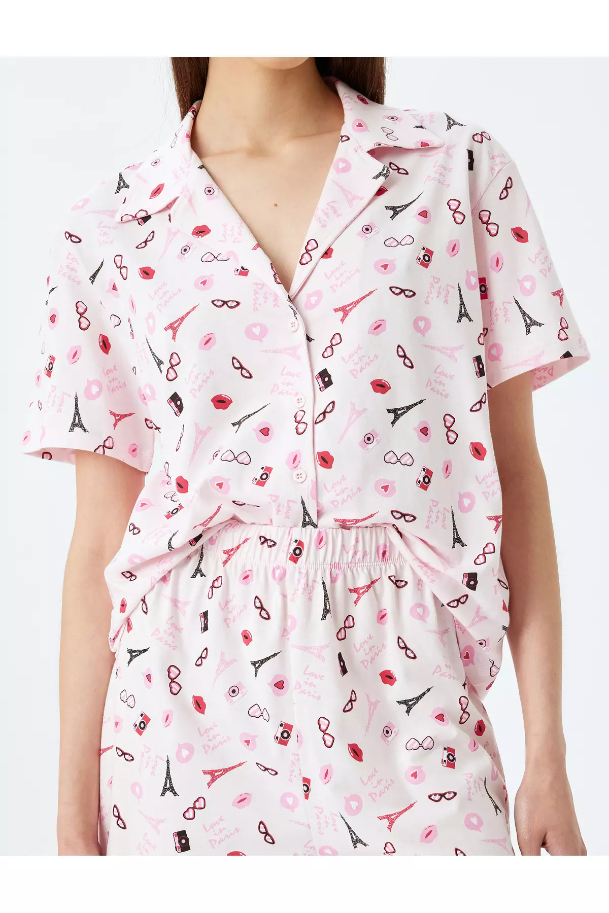 Knitted Paris Themed Heart Shorts Pajama Set