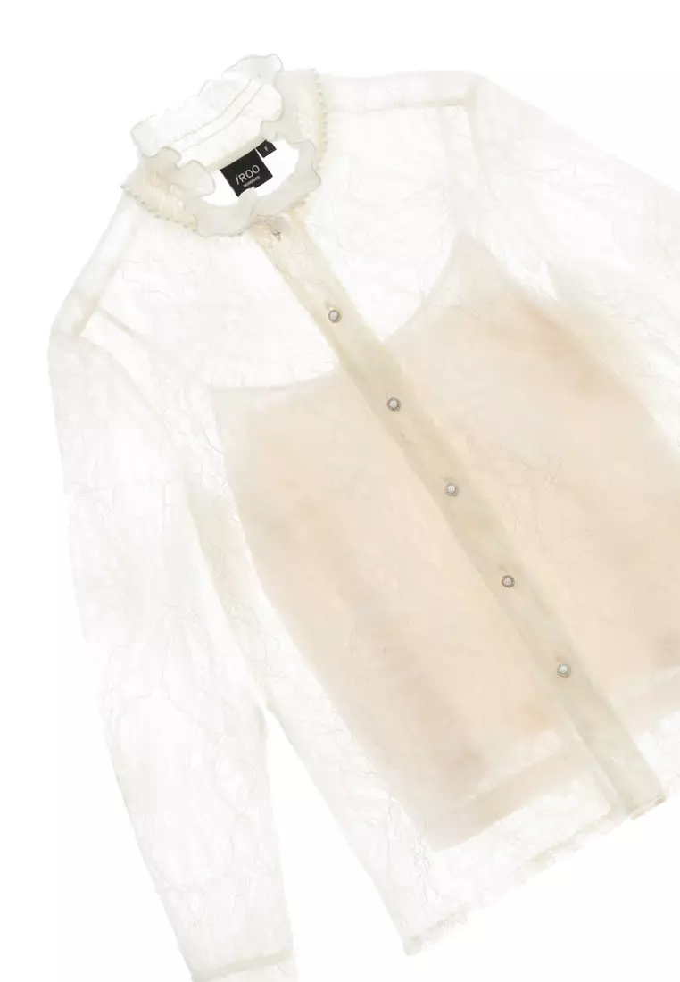 Ruffle Collar Mesh Lace Top
