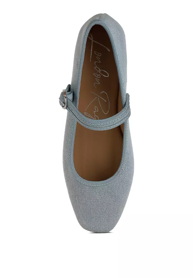 Blue Classic Denim Pin Buckle Ballerinas