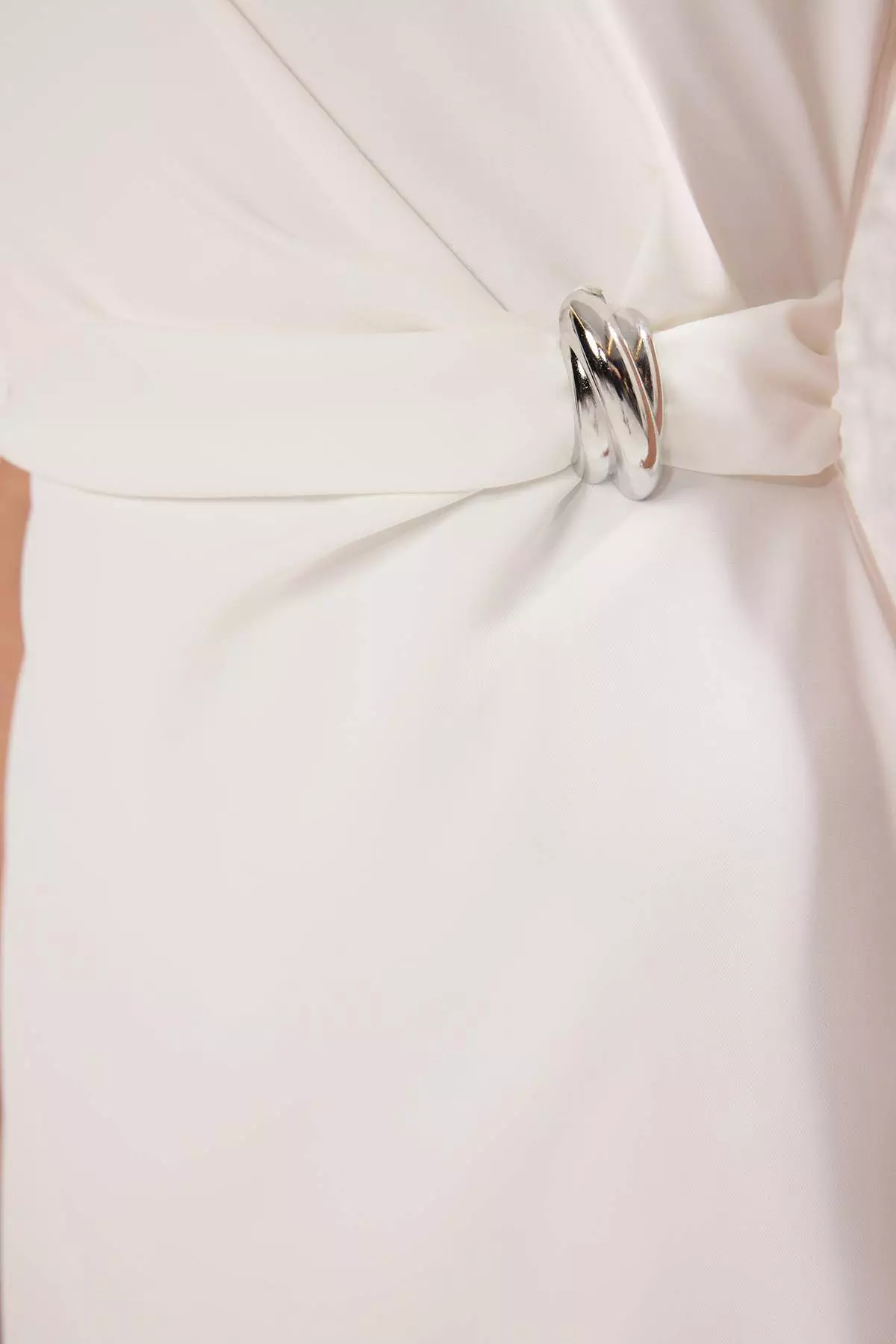 White Straight Body Wrap Lined Midi Dress