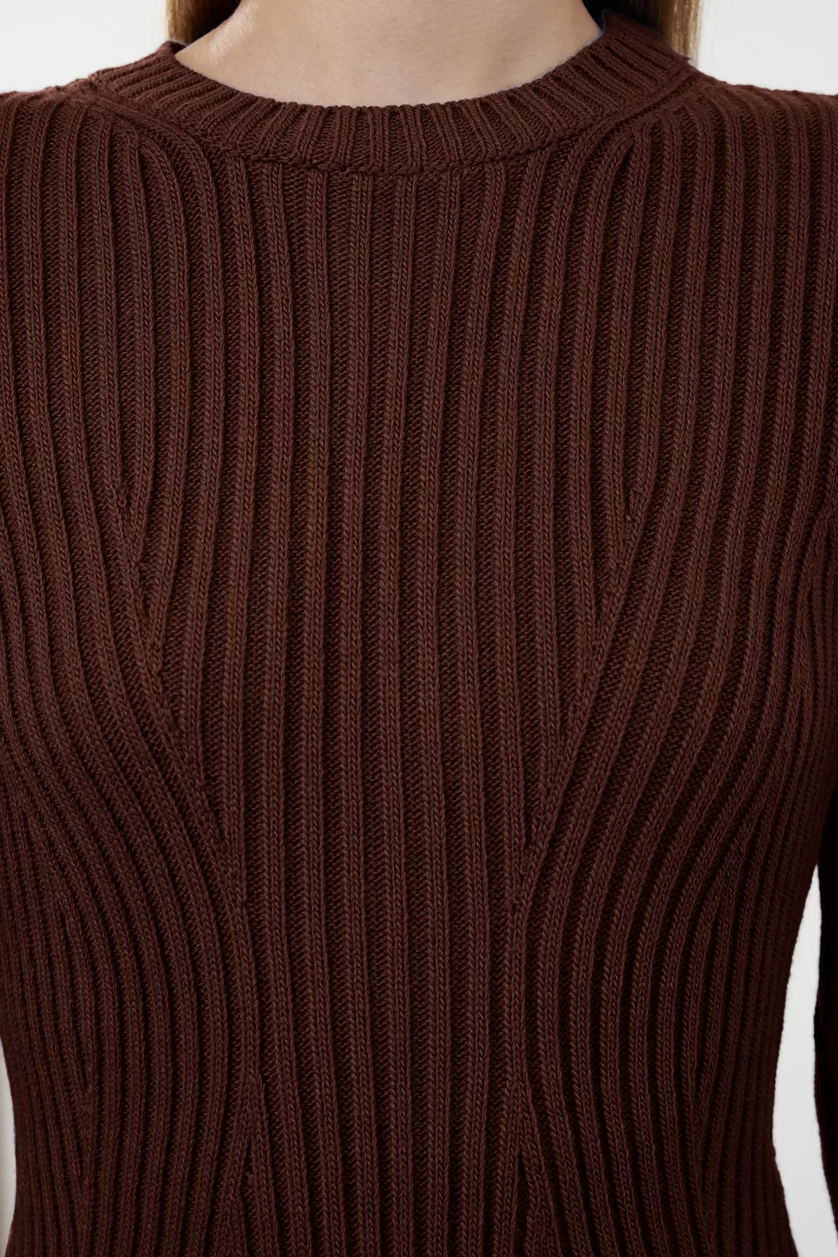 Brown Plain Extra Short / Super Mini Knitwear Dress Twoaw25El00030