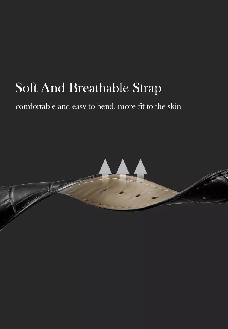 Tali Kulit Jam Tangan Leather Strap Slub Pattern Leather Pria/Wanita 16mm black